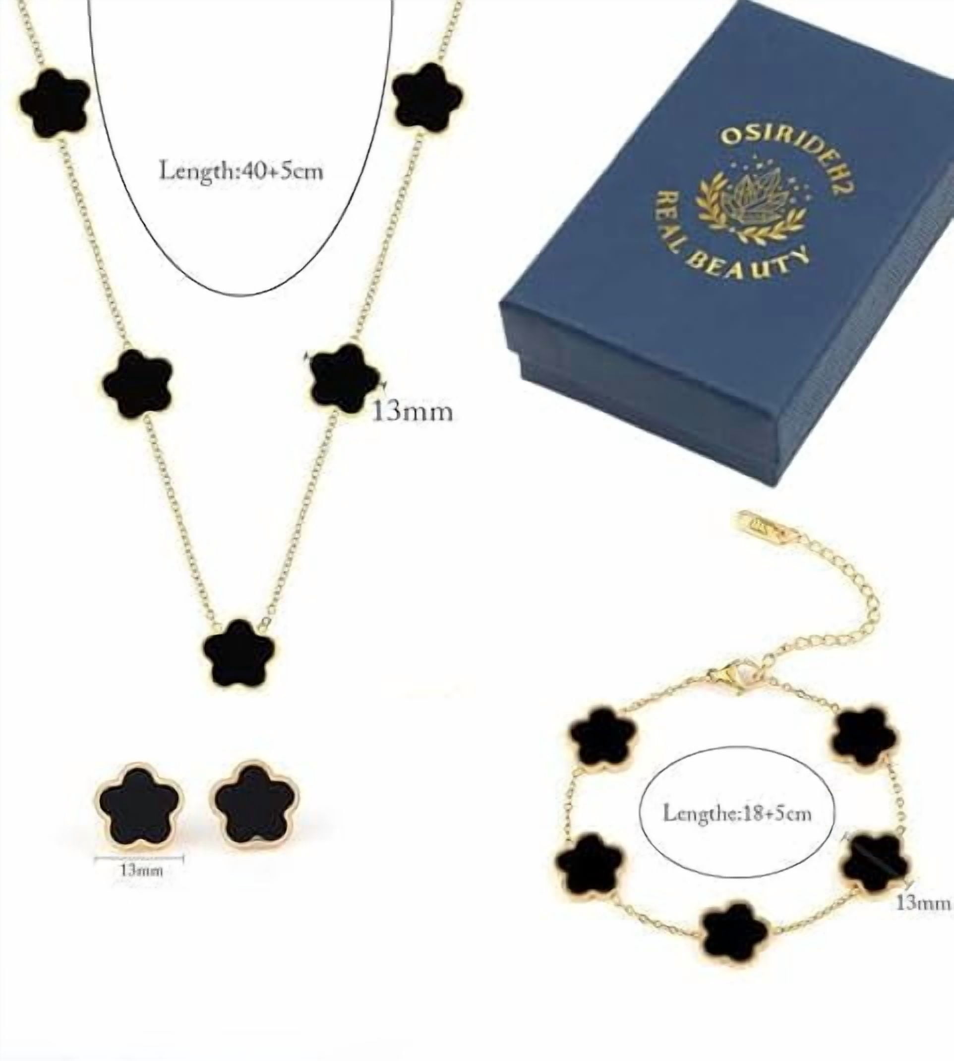 Clover Jewelry Set 18K Gold Plated Stainless Steel Necklace with Flower Design Four leaf clover for Women, Elegant Four Leaf Clover Necklace Floral Style Jewelry