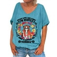 thumbnail image 2 of Itsame Short Shirt Sleeved Tops for Womens Printed Retro V-neck T-Shirt Blouses Blue Size L, 2 of 4