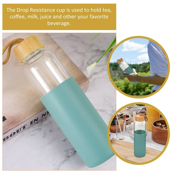 SOPOTUTU Green Glass Cups with Lids and Silicone Sleeve for Storage Coffee Bottle for Outdoor Use 12 oz
