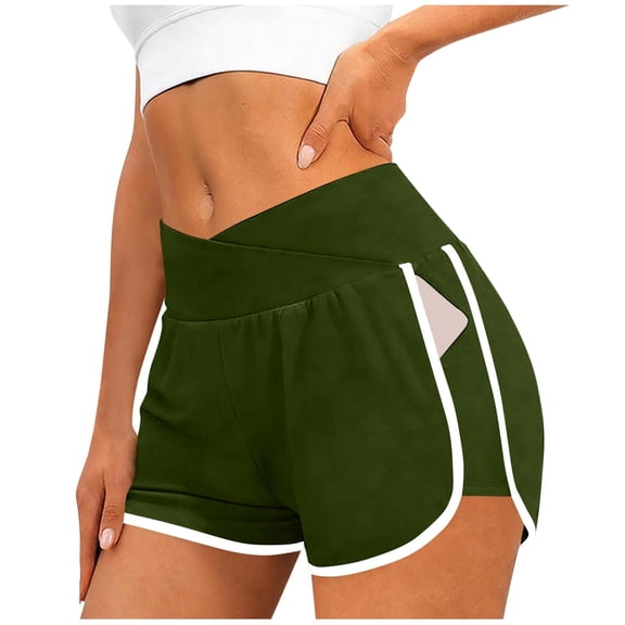 Lutiedan Womens Athletic Shorts Crossover Elastic Waisted Running Active Dolphin Shorts Gym Sporty Workout Shorts with Pockets