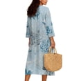 thumbnail image 2 of Xixirimido Jellyfish Corals Blue Print Women Linen Dresses 3/4 Sleeve V Neck Loose Dress for Women Casual A-Line Midi Beach Dress for Spring Summer S, 2 of 6