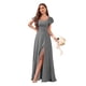 thumbnail image 1 of Vestido de dama de honor CDSSL talla grande gris con mangas para mujer, 1 of 7