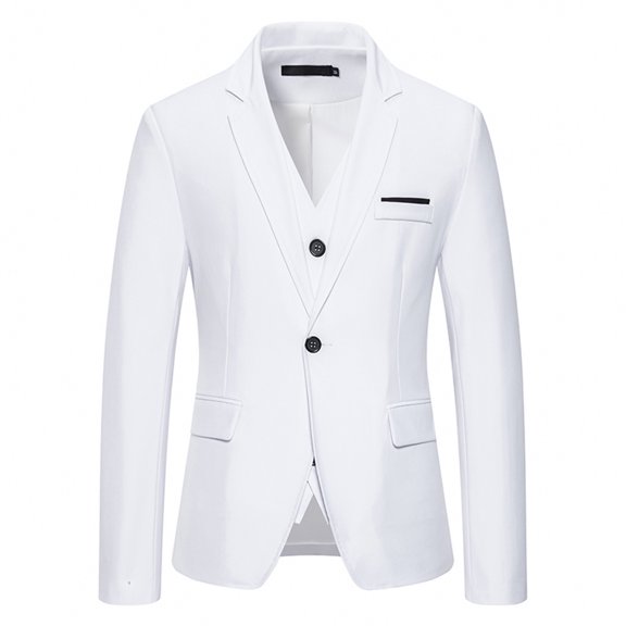 IYTR Men'S Lapel Fake Two-Piece Wedding Slim Suit Button Opening And Closing Pocket Suit Jacket White XXL