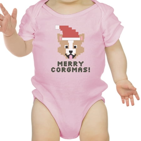 Merry Corgmas Corgi Pink Baby Bodysuit Cute Christmas Baby Gift Idea