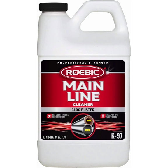 K-97 Liquid Main Line Cleaner with Bacteria Enzymes, Eliminates Organic Buildup in Sewer/Septic System and Protects from Clogs, Safe for Bathroom Toilet, 64 fl oz