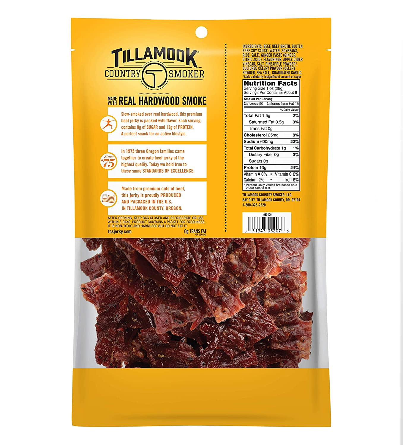 (2 pack) Tillamook Country Smoker Zero Sugar Jerky, Original, 6.5 oz