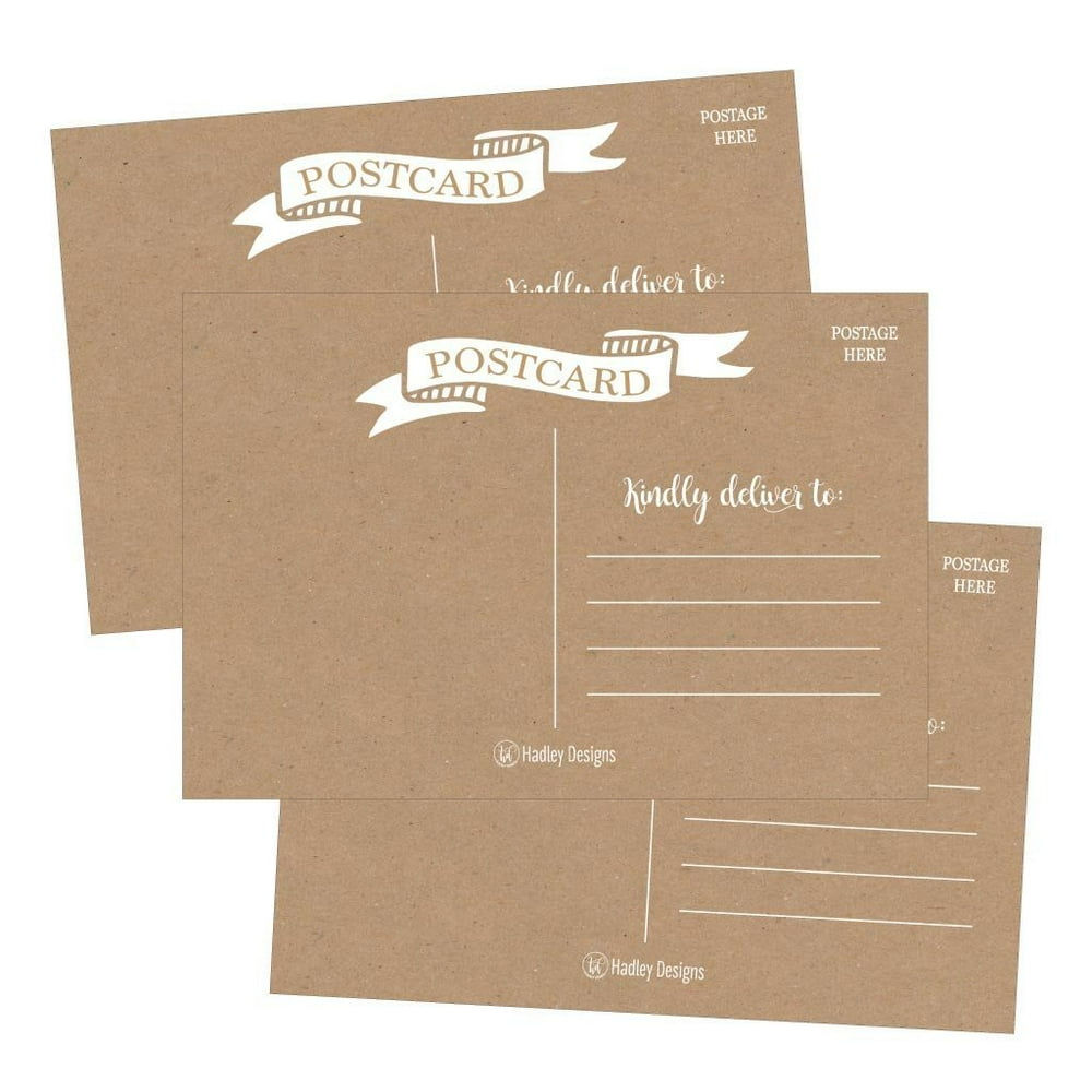 25 Kraft White Banner Blank Postcards