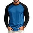 thumbnail image 2 of Men's Long Sleeve T Shirts Crew Neck Baseball Tops Raglan Athletic Casual Basic Tees Royal Blue L, 2 of 4