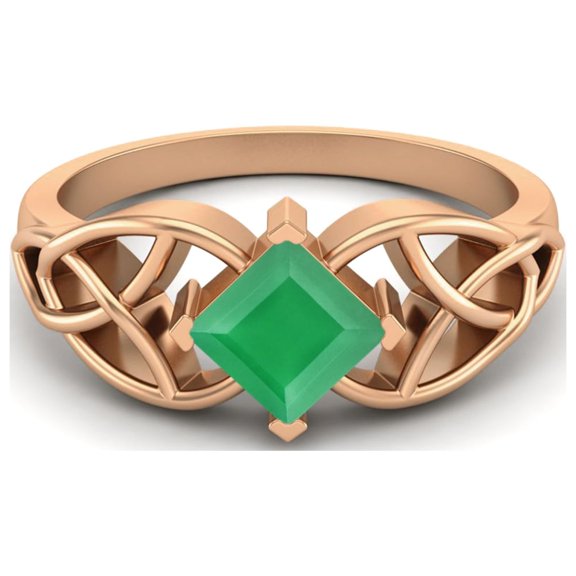 5mm Square Shape Natural Green Onyx 925 Silver Rose Vermeil Celtic Women Valentines Day Gifts Ring