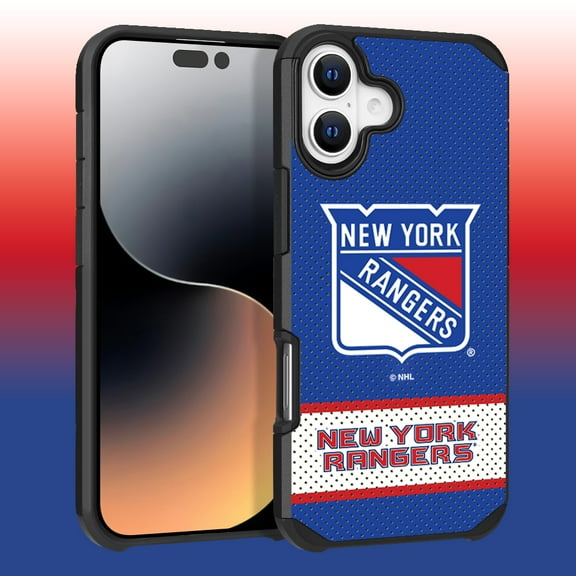 Apple iPhone 16 Plus (6.7) - NHL Licensed New York Rangers Team Logo on Jersey Textured Dual Layer Case