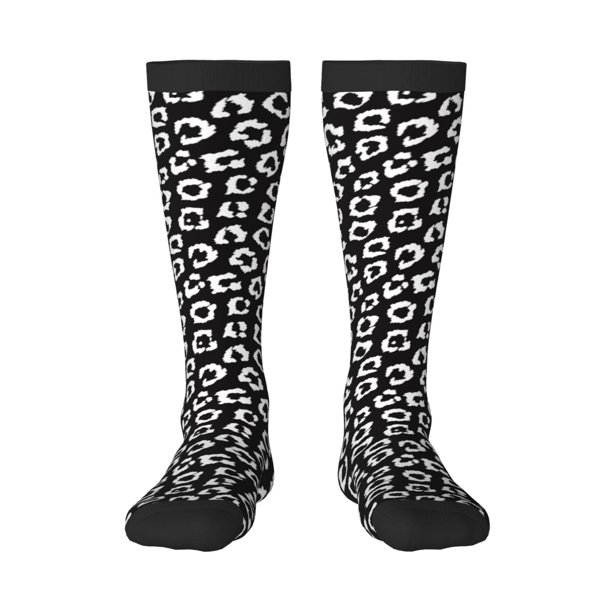 Fotbe Black Leopard Calcetas Divertidas Estampadas para Hombre y Mujer, Calcetas de Algodón hasta la Rodilla para Caminar, Correr, Enfermería y Embarazo