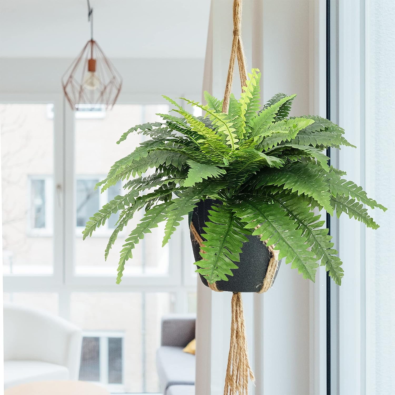 Qeswwen2024 23” Artificial Plastic Boston Fern Plant (2 Count)