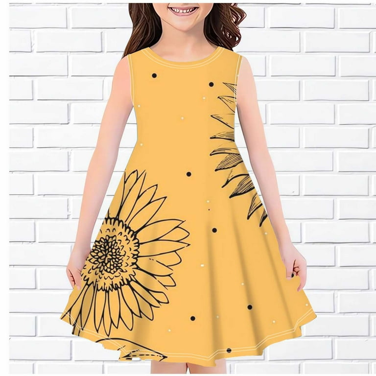 YeJammarp Summer Dresses for Girl 5t Sunflower Print Summer Casual A-Line Ruffle Dress Cotton Kids Cute Clothes 8-9y, Yellow, 13 Years, Girl's YeJammarp Summer Dresses for Girl 5t Sunflower Print Summer Casual A-Line Ruffle Dress Cotton Kids Cute Clothes 8-9y, Yellow, 13 Years, Girl's