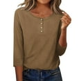 thumbnail image 2 of Guieoi Womens Tops Plus Size Women's Solid Color Casual Button Round Neck Three Quarter Sleeve 3/4 Sleeve T-shirt Loose Top Brown Black*Friday/Cyber*Monday, 2 of 8