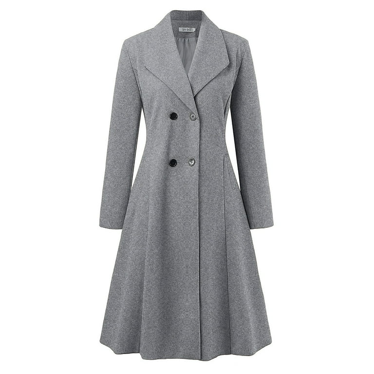 Women's Shawl Collar Work Double Maxi Long Wool Coat Thin Wool