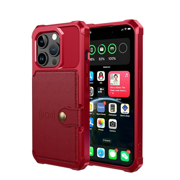 Dteck for iPhone 15 Pro Case with Card Holder, Hybrid Rubber Bumper Shockproof Magnetic Back Flip Case for iPhone 15 Pro Wallet Case for Women Men,Red