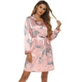 thumbnail image 3 of Women's Silk Satin Pajamas Sets 3Pcs Floral Silky Pjs Robe Set with Chemise Shorts Long Sleeve Nightgowns, 3 of 4