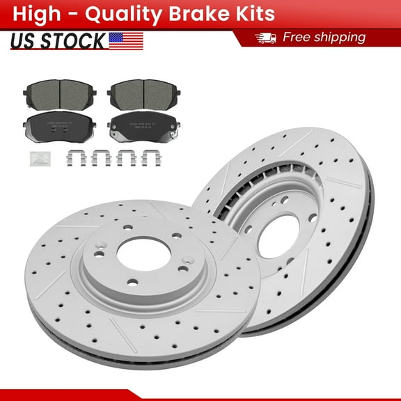 ACB ZONE Front Brake Kits for Hyundai Sonata Kona Electric Kia Optima, Drilled Slotted Disc Brake Rotors and Ceramic Brake Pads