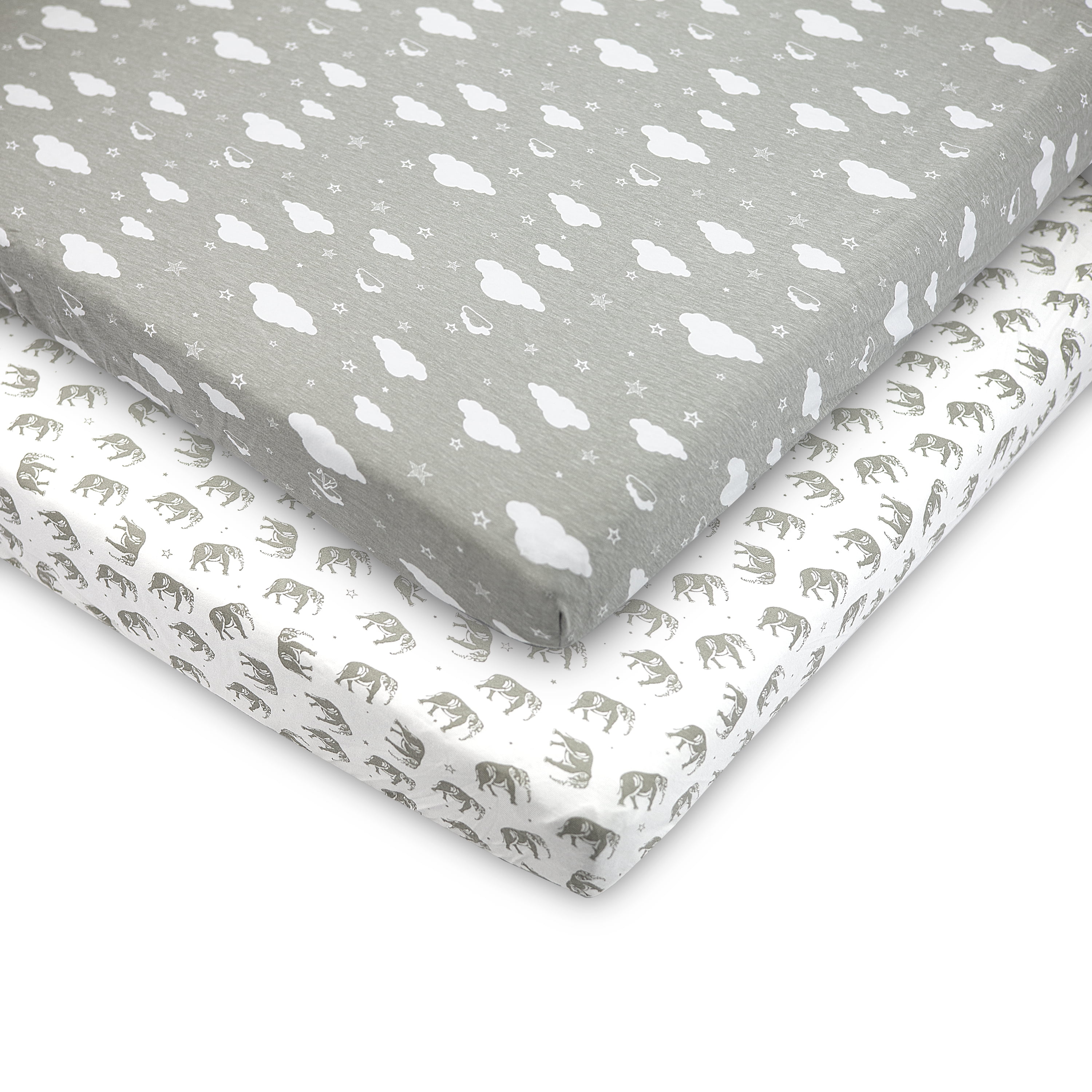 Gray/White Unisex 2 Pack 100% Organic Cotton Sheets for Pack n Play and Other Portable/Mini Cribs Playard or up to 3 Mattress 