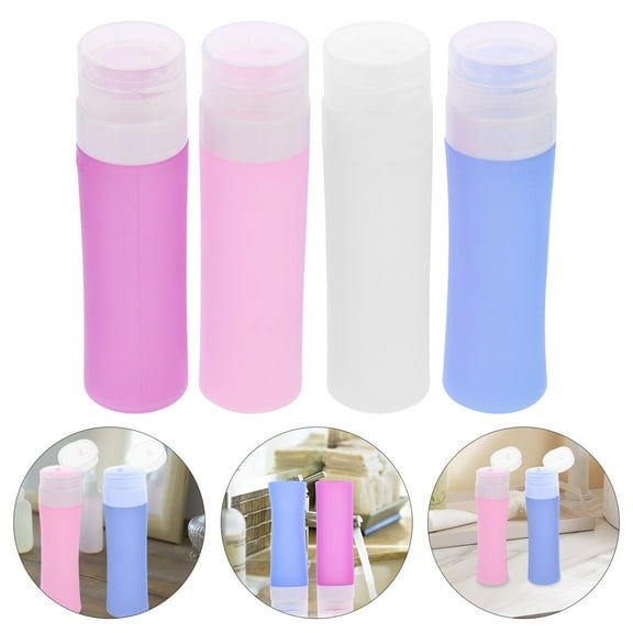 IDEANATEGRATE 4Pcs 80ml Travel Size Empty Bottles for Toiletries Pink Transparent Purple with Squeezable Design