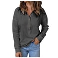 thumbnail image 2 of Royisotas Long Sleeve Women's Tops Fall and Winter Knit Striped Casual Womens Button Down Shirt Fitted Gray Soft Collared Button up Shirts, 2 of 9