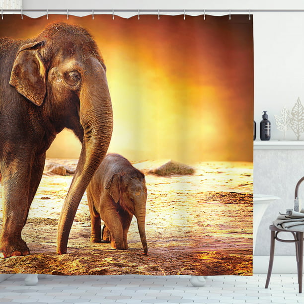 Zoo Shower Curtain, Mother And Baby Elephant Family in Kenya Safari ...