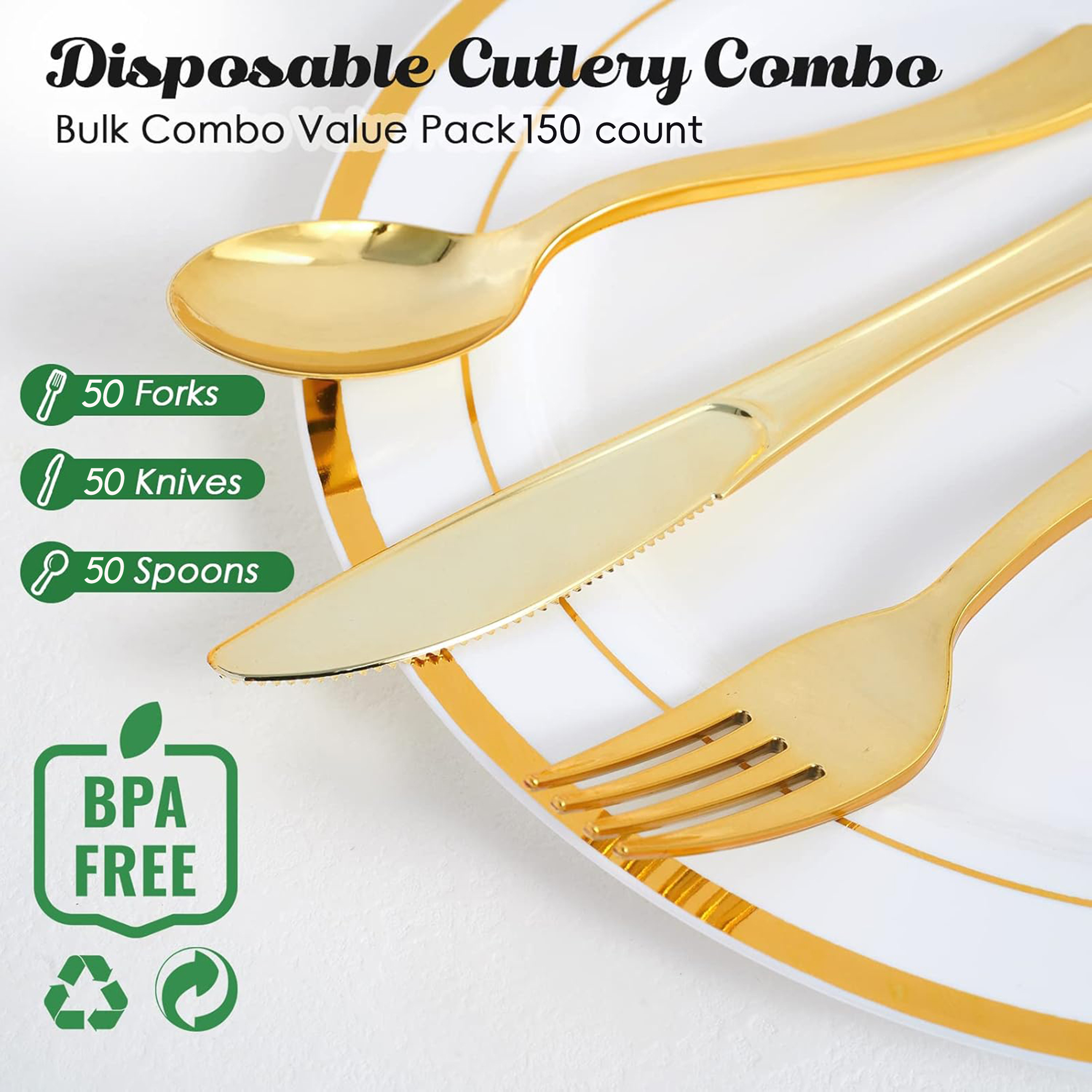 Jolly Chef Gold Plastic Silverware Set, 150-Piece photo 2
