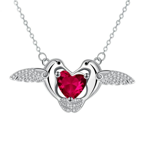 ICTPTOSL Hummingbird Necklace for Women, Sterling Silver Love Heart Pendant with Garnet Jewelry Gift, Birthday Day Gifts
