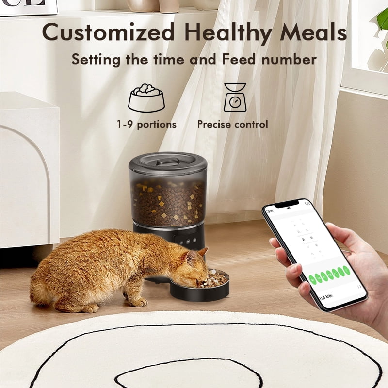 NPET Smart WiFi Cat Feeder with App Control, 4L Auto Pet Food Dispenser - 1-9 Meal Portions, 10s Voice Recorder, Anti-Clog Design for Cats/Dogs