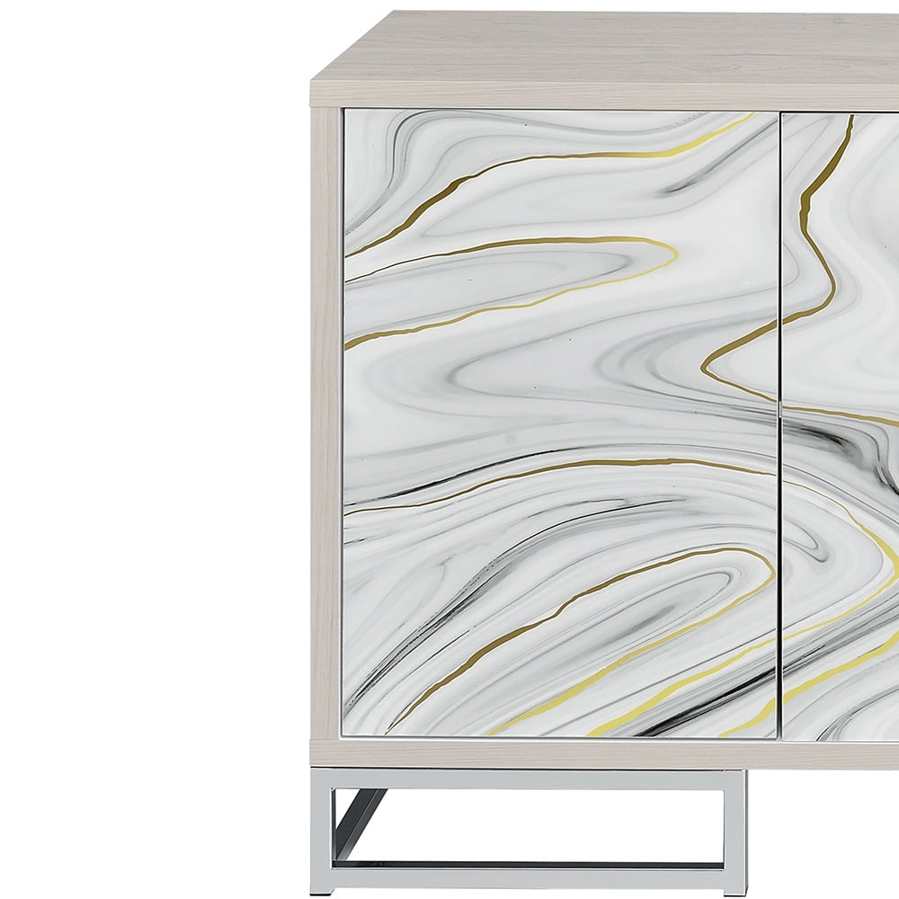ACME Panos Contemporary Wood Console Cabinet with White Marble Print in Oak