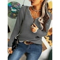 thumbnail image 5 of Long Sleeve Women's V Neck Sweater Half Zipper Knit Sweater Casual Cricket Jumper Pullover, 5 of 6
