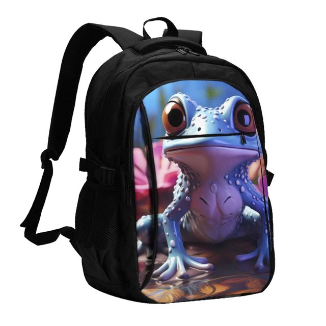 Fotbe Colorful Frog Among Flowers Mochila con Estampado y Puerto USB para Hombre y Mujer, Mochila Antirrobo, Mochila de Viaje, Mochila Escolar, Mochila Universitaria