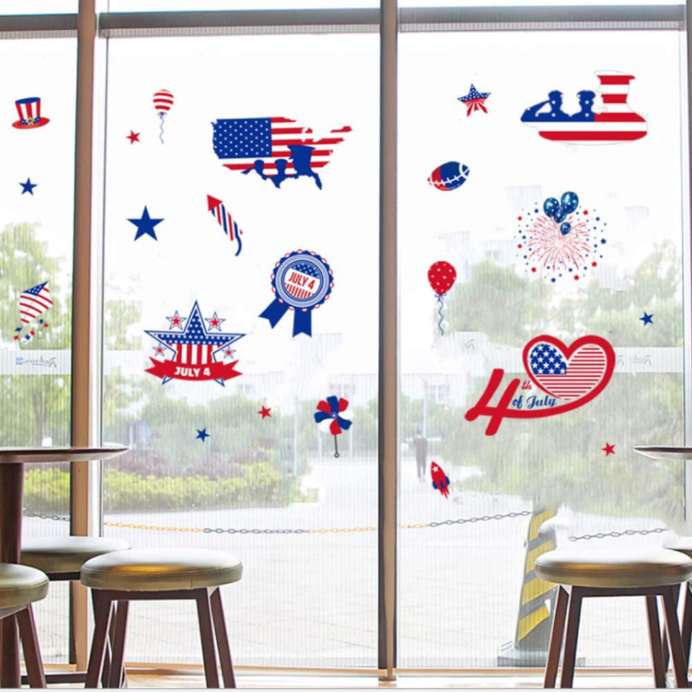 Summer Gel Window Cling Patriotic Decor American Flag Window Stickers for Home Memorial Day Decoration-Double Side 4 Sheets 4th of July Window Clings for Glass Windows Independence Day Decorations