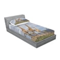 thumbnail image 2 of Africa Fitted Sheet & Pillow Sham Set, Giraffe Family Looking at The Skyline in Savannah Grassland with Shrubs Print, Decorative Printed 2 Piece Bedding Decor Set, Twin, Blue Tan, by Ambesonne, 2 of 2