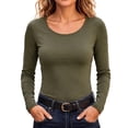 thumbnail image 2 of Stamzod Long Sleeve Shirts for Women U-Neck Slim Fitted Tops Casual Base Layer Undershirts Fall Fashion, 2 of 10