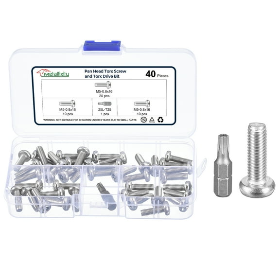 Pan Head Torx Security Screws Bolts (M4-0.7x16mm) 60Pcs, Button Torx Head Machine Screws 304 Stainless steel with One Bit - for Furniture Woodworking Project, Silver Tone