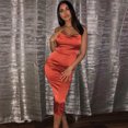 thumbnail image 3 of Women Neon Satin Sexy Bodycon Elegant Backless Long Dress for Cocktail Party Clubwear Lace-up Strap Orange L, 3 of 5