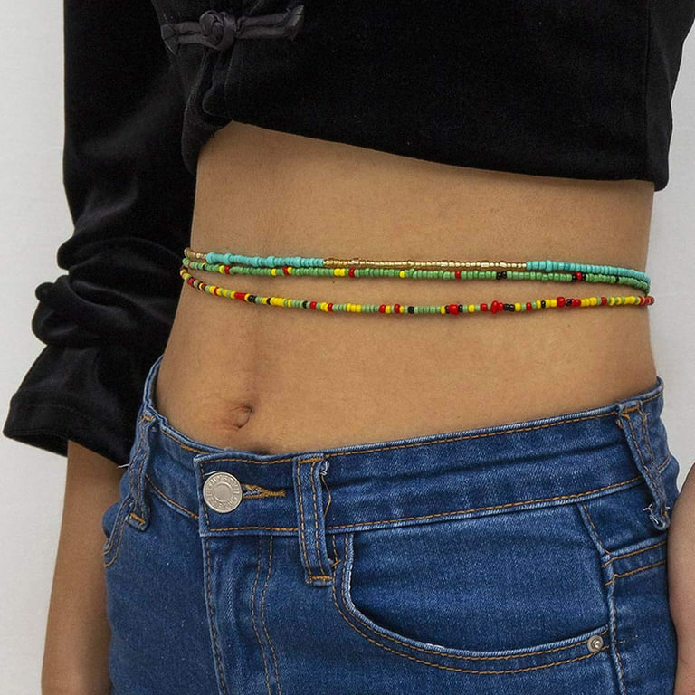 40Pcs African Waist Beads Chain Layered Belly Body Chain Beach Waist Body  Accessories for Women Weight Loss