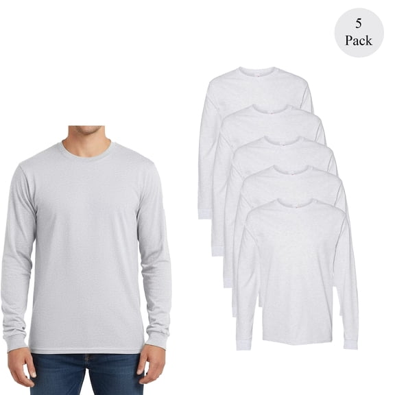 Hanes Men's Essential-T Long Sleeve T-Shirt, Moisture-Wicking Crew Neck Casual Tee, Ash, 5-Pack, S