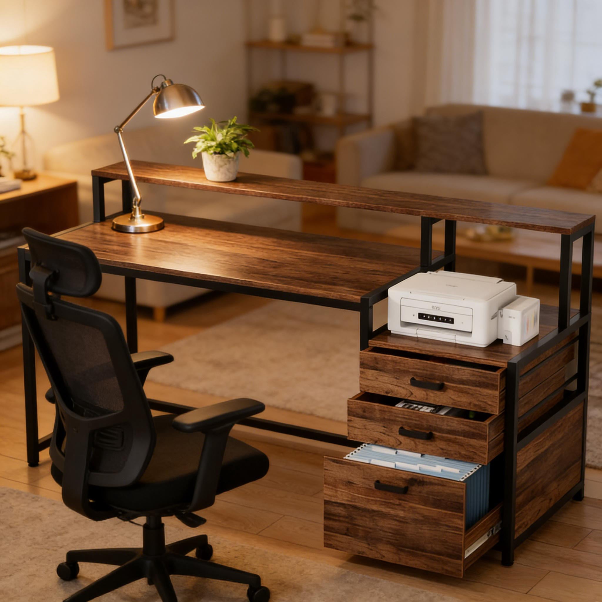 Office Desk,Spacious Computer Desk,Writing Desk with Elevated Monitor Stand