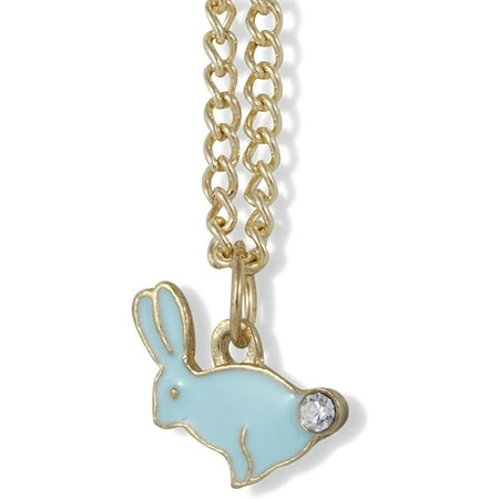 Emerald Park Jewelry Bunny Rabbit with Rhinestone Tail Charm Gold Chain Necklace (White)