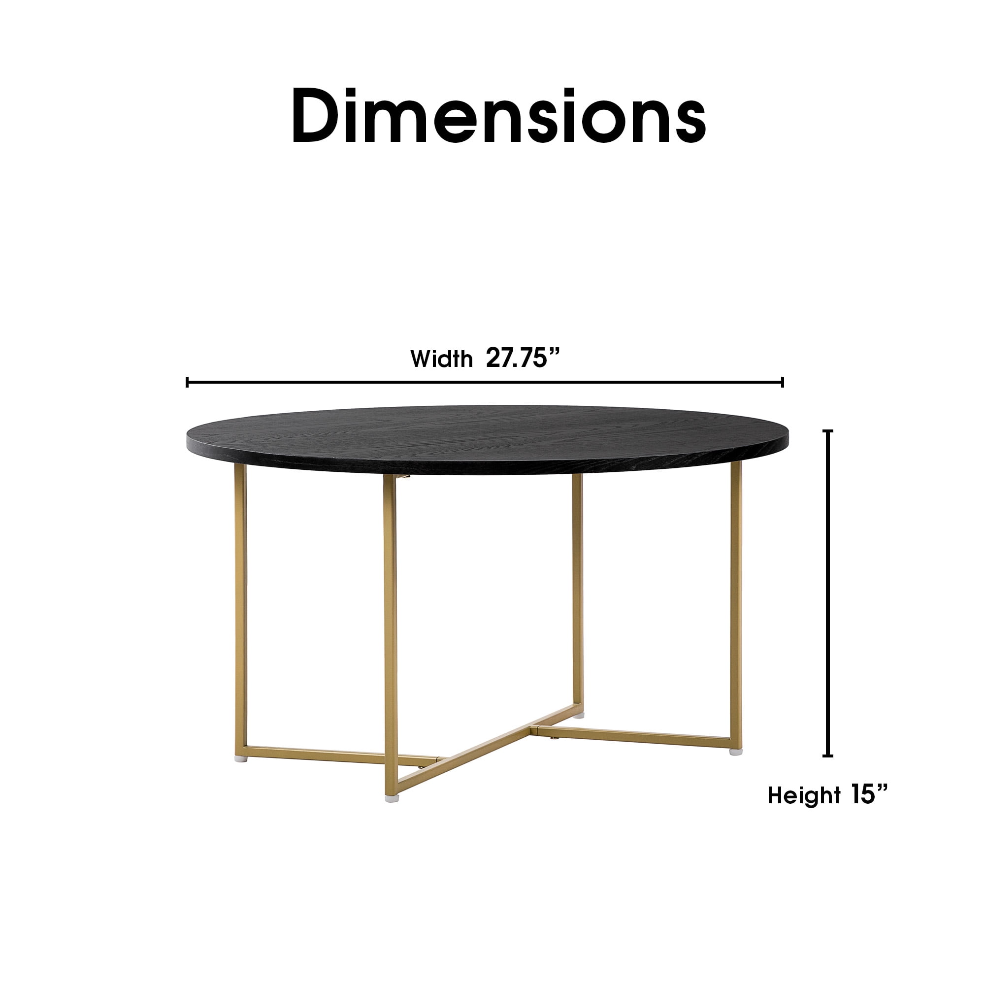 Adore Decor Ines Round Coffee Table with Metal Legs, Noir Black