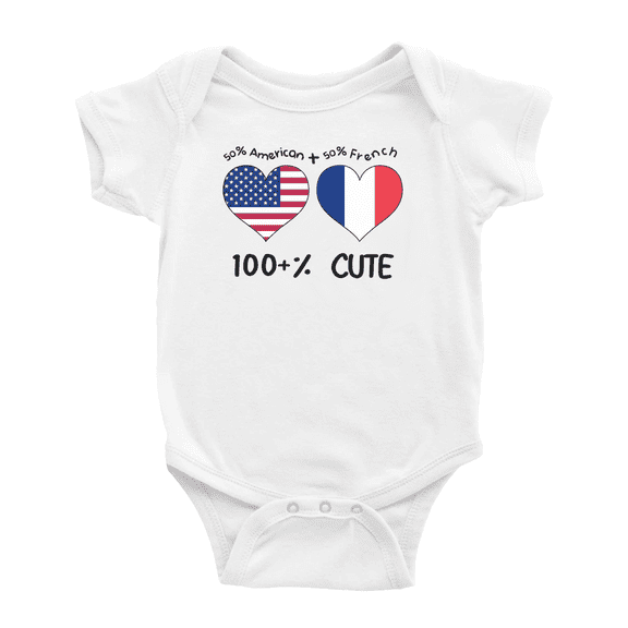 50% French + 50% American = 100+% Cute Baby Bodysuit Newborn Clothes Outfits (White, 6-12 Months)