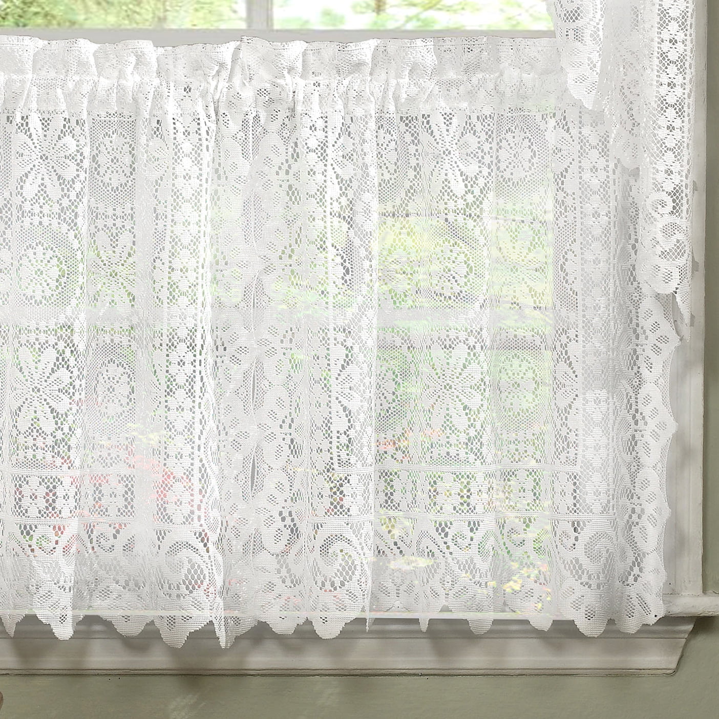 Hopewell Heavy Floral Lace Kitchen Curtain Tiers