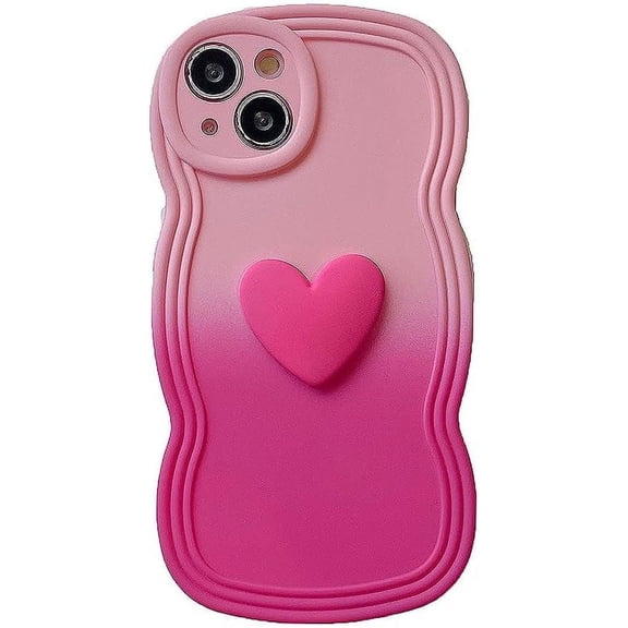 Designed for iPhone Case,Mixed Color Water Wave Frame with 3D Love Heart Camera Lens Protection Shockproof Protective Cover Phone Case (iPhone 15,Pink)