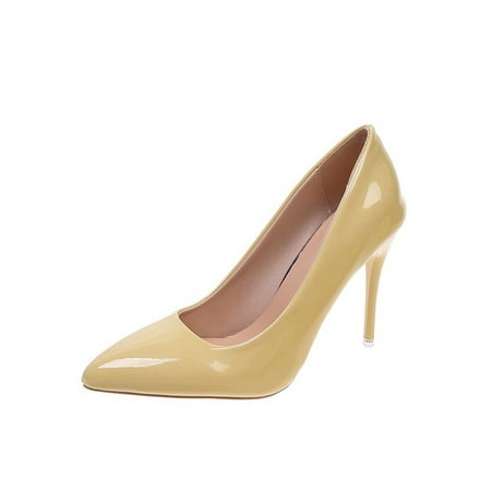 

Difumos Ladies Comfort Slip On Dress Shoes Anti-Slip Sexy Party Fashion Stiletto Heels Light Yellow 7.5