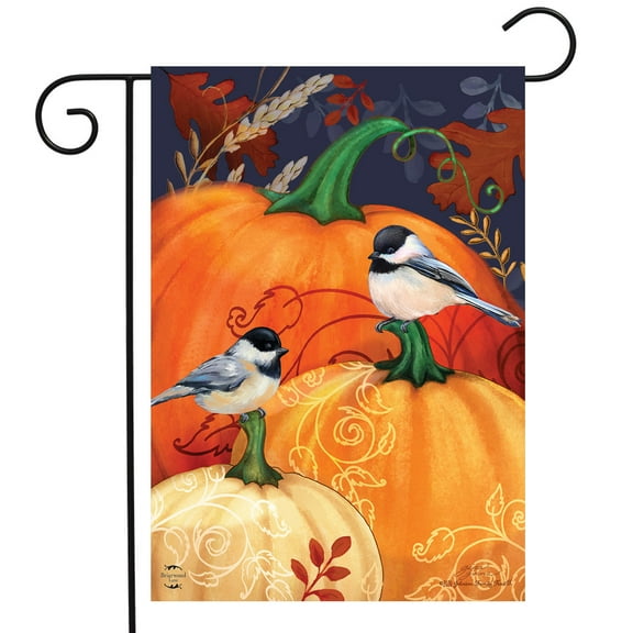 Briarwood Lane Pumpkins and Chickadees Fall Garden Flag