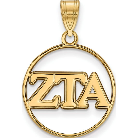 Ss/Gold Plated Sterling Silver With Gp Logoart Zeta Tau Alpha Medium Circle Pendant (25 X 18) Made In United States gp011zta