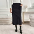 thumbnail image 3 of HongQid Corduroy Skirts for Women Midi Length High Waisted Button Fly Fall Casual Elastic Waist Long Skirt with Slit, 3 of 8