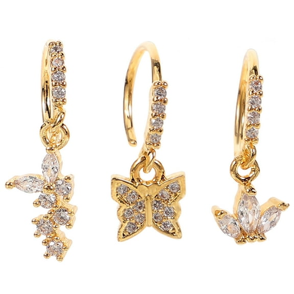 said 3Pcs Dangle Nose Rings Stainless Steel Butterflies Nose Studs Rhinestones Nose Piercing Jewelry